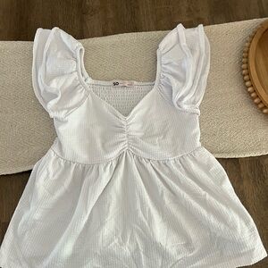 SO White Flutter Sleeve Babydoll Blouse
